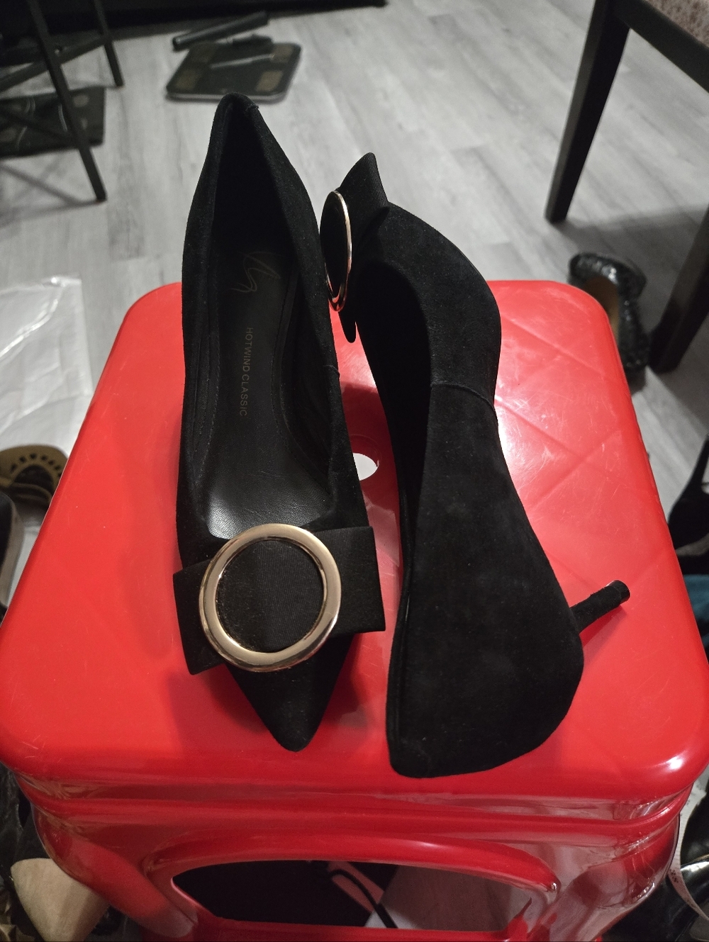 Bold Bow Black Suede Elegant Heels
